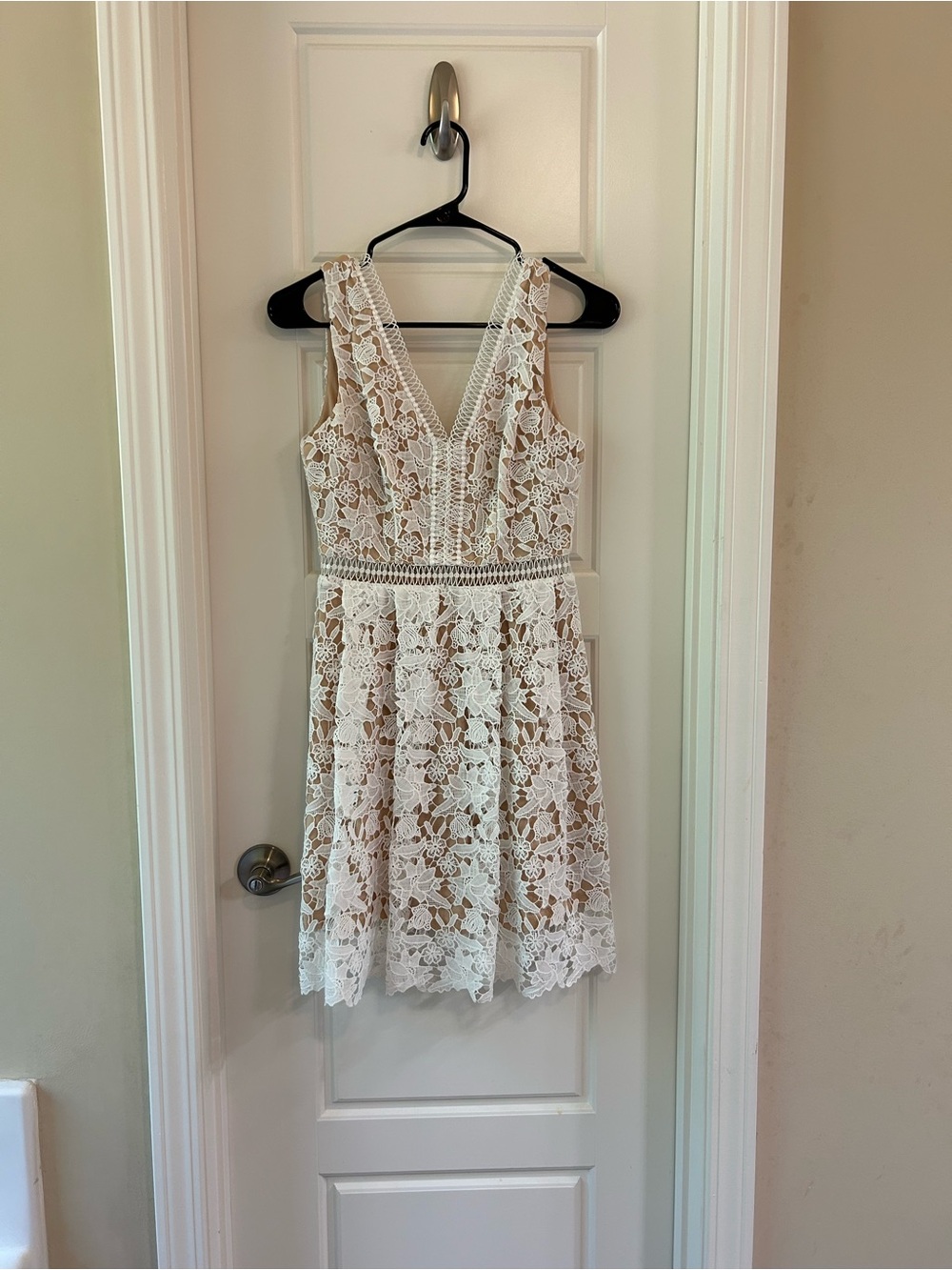 Alya White Lace Overlay Dress with Nude Lining